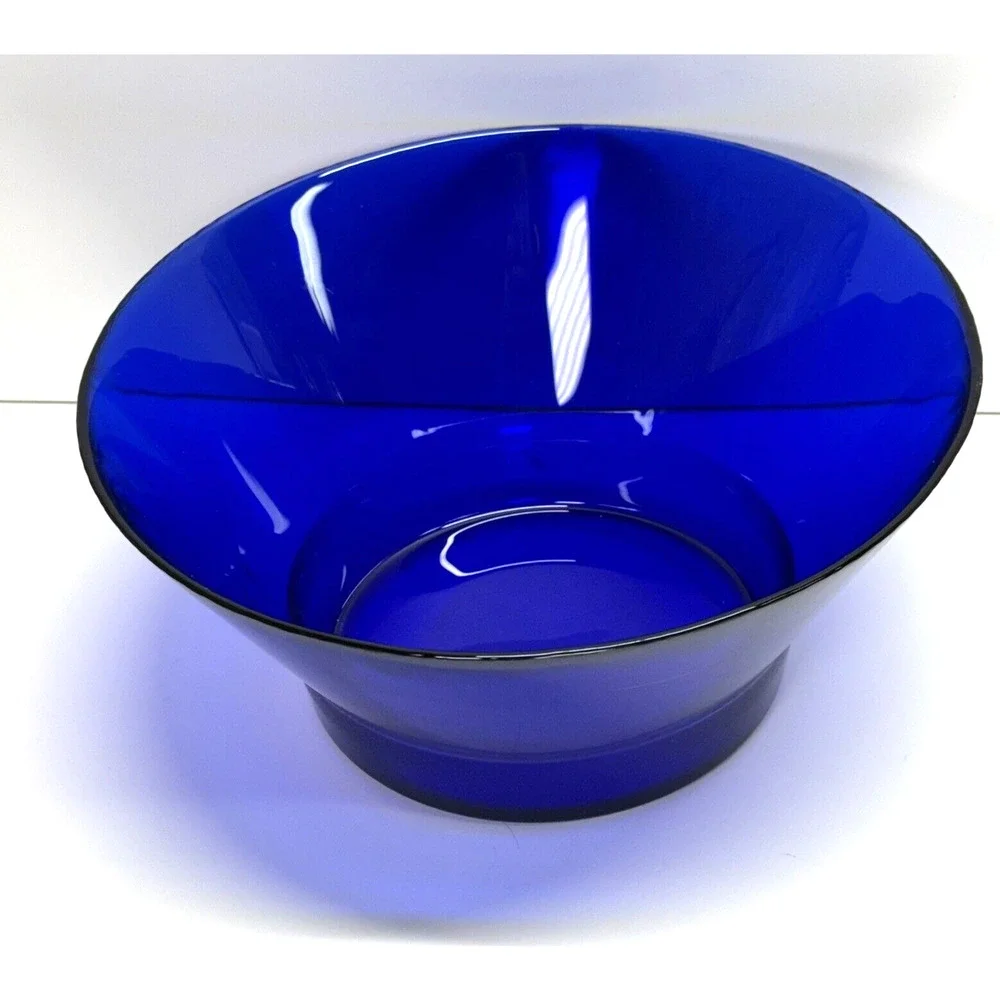 MCM Vintage Cobalt Blue Glass Serving‎ Bowl MCM Textured Bottom HTF